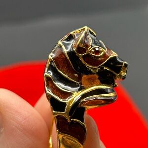 Vintage Kenneth Jay Lane Gold and Black Horse Statement Ring~Size 6.5